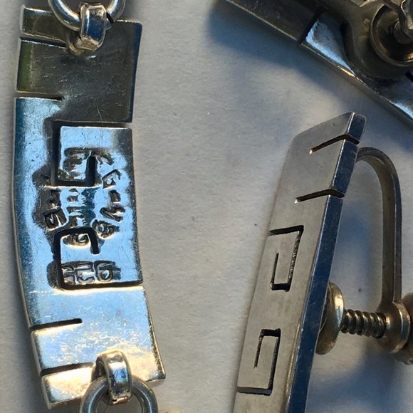Vintage Signed Mexico Sterling Choker Bracelet Earrings Set - Picture 3 of 8